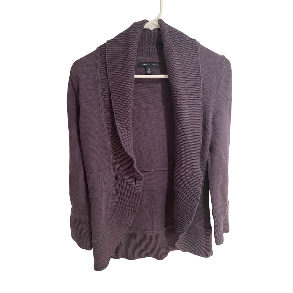 Banana Republic Womens XS Purple Shawl Collar Open Front Knit Cardigan Sweater